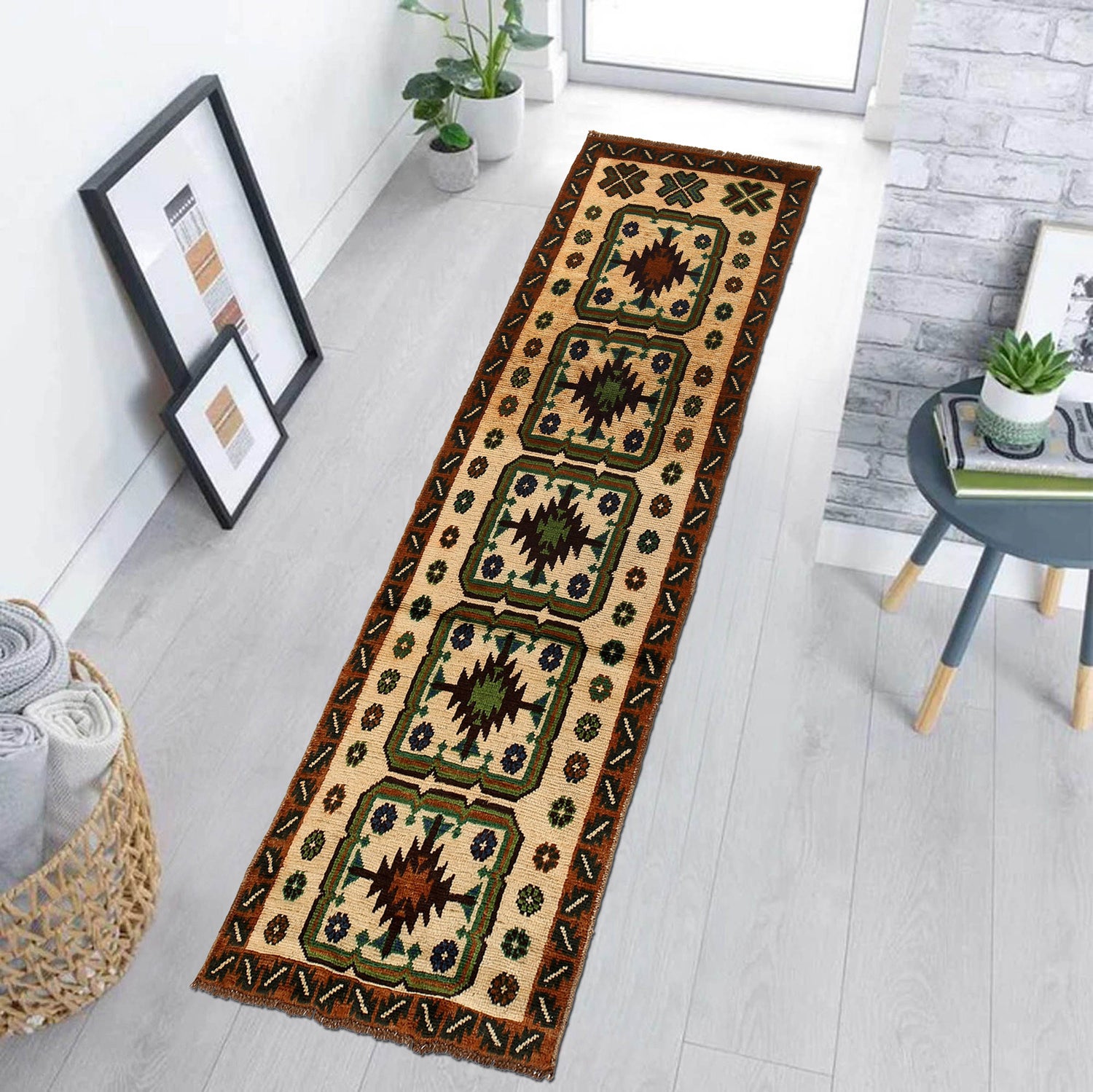 Baluchi Runner Rug Handmade Beige 10' Runner