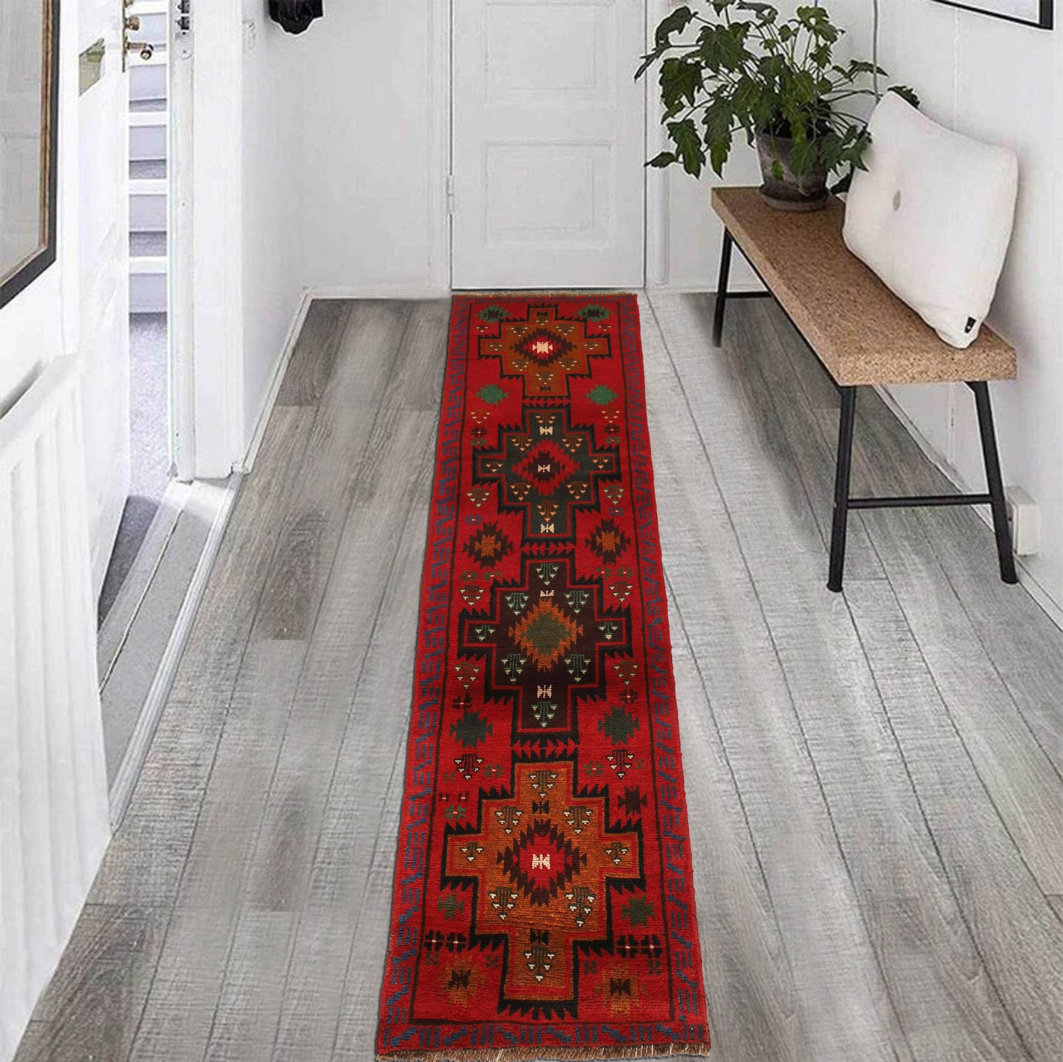 Baluchi Runner Rug Handmade Red 10' Runner