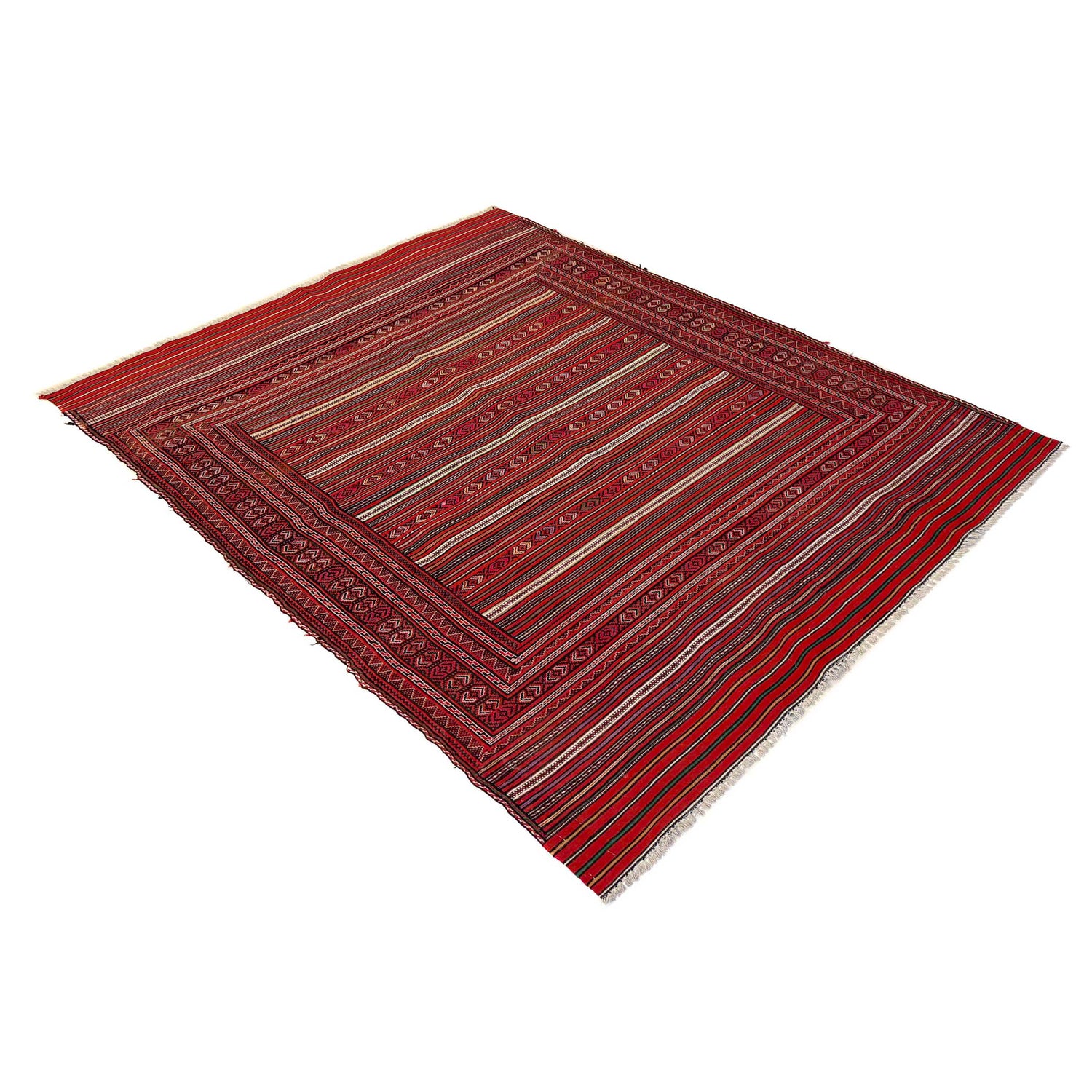 Laghari Kilim Area Rug Handmade Red Geometric 4x7 ft