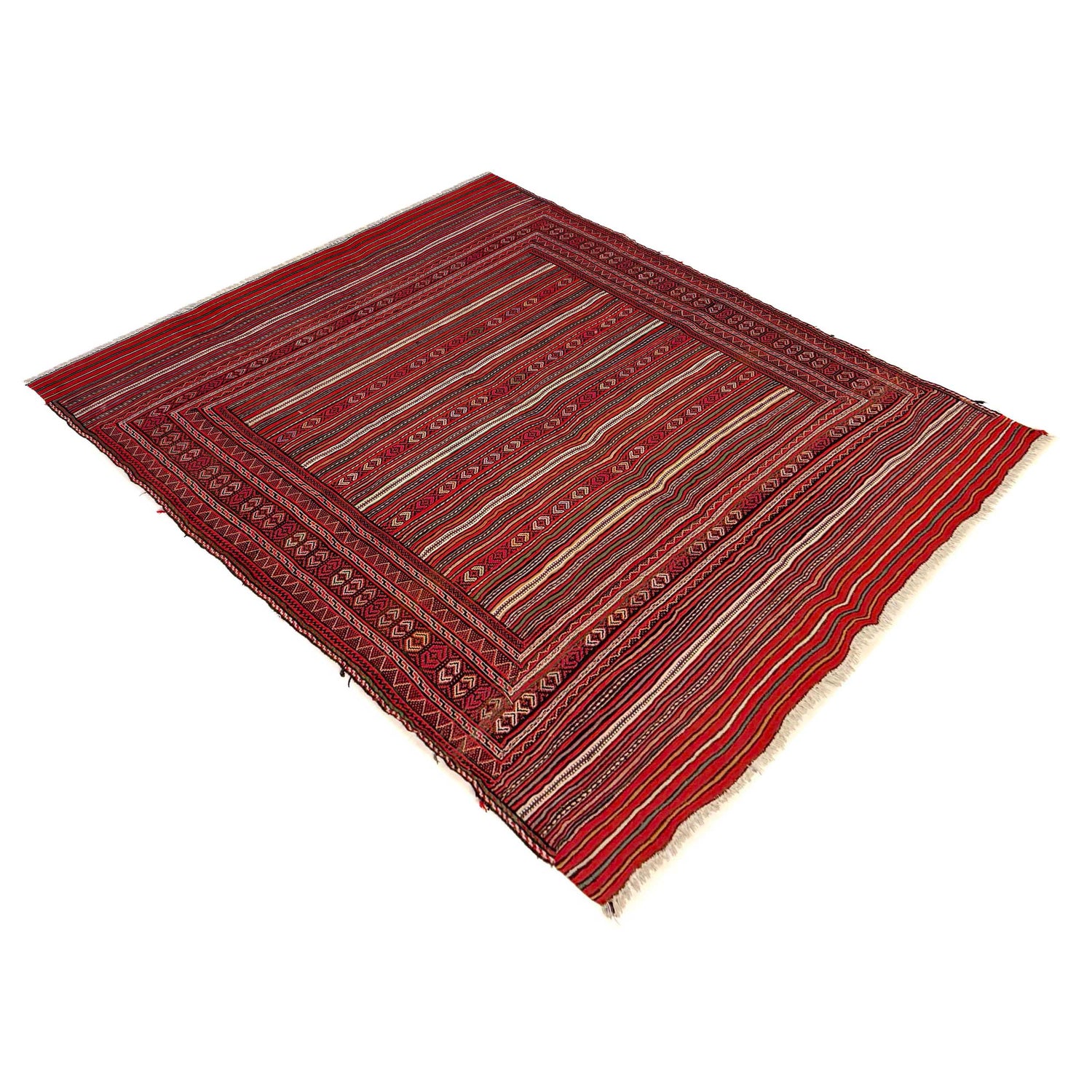 Laghari Kilim Area Rug Handmade Red Geometric 4x7 ft
