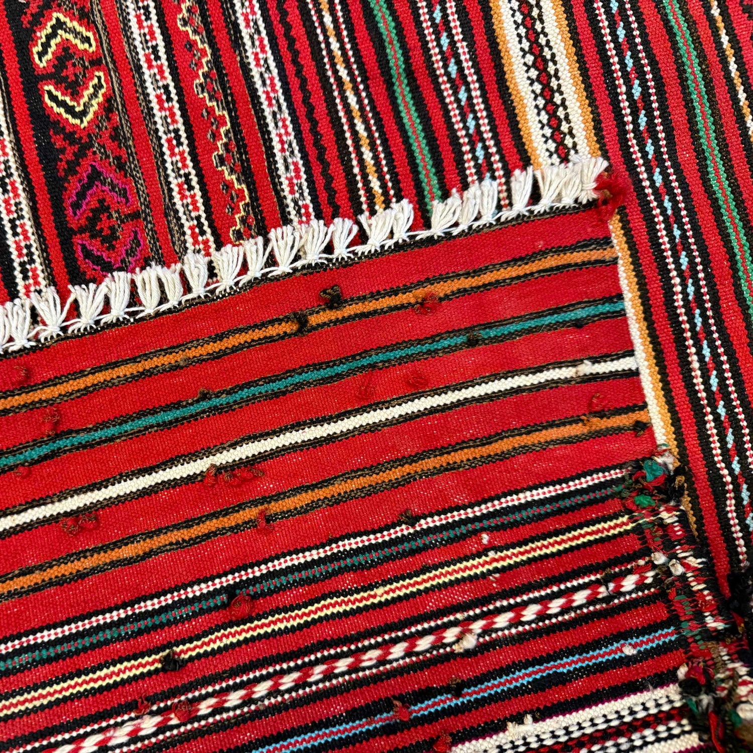 Laghari Kilim Area Rug Handmade Red Geometric 4x7 ft