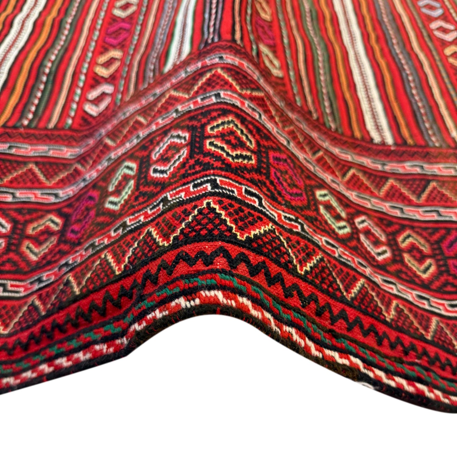 Laghari Kilim Area Rug Handmade Red Geometric 4x7 ft