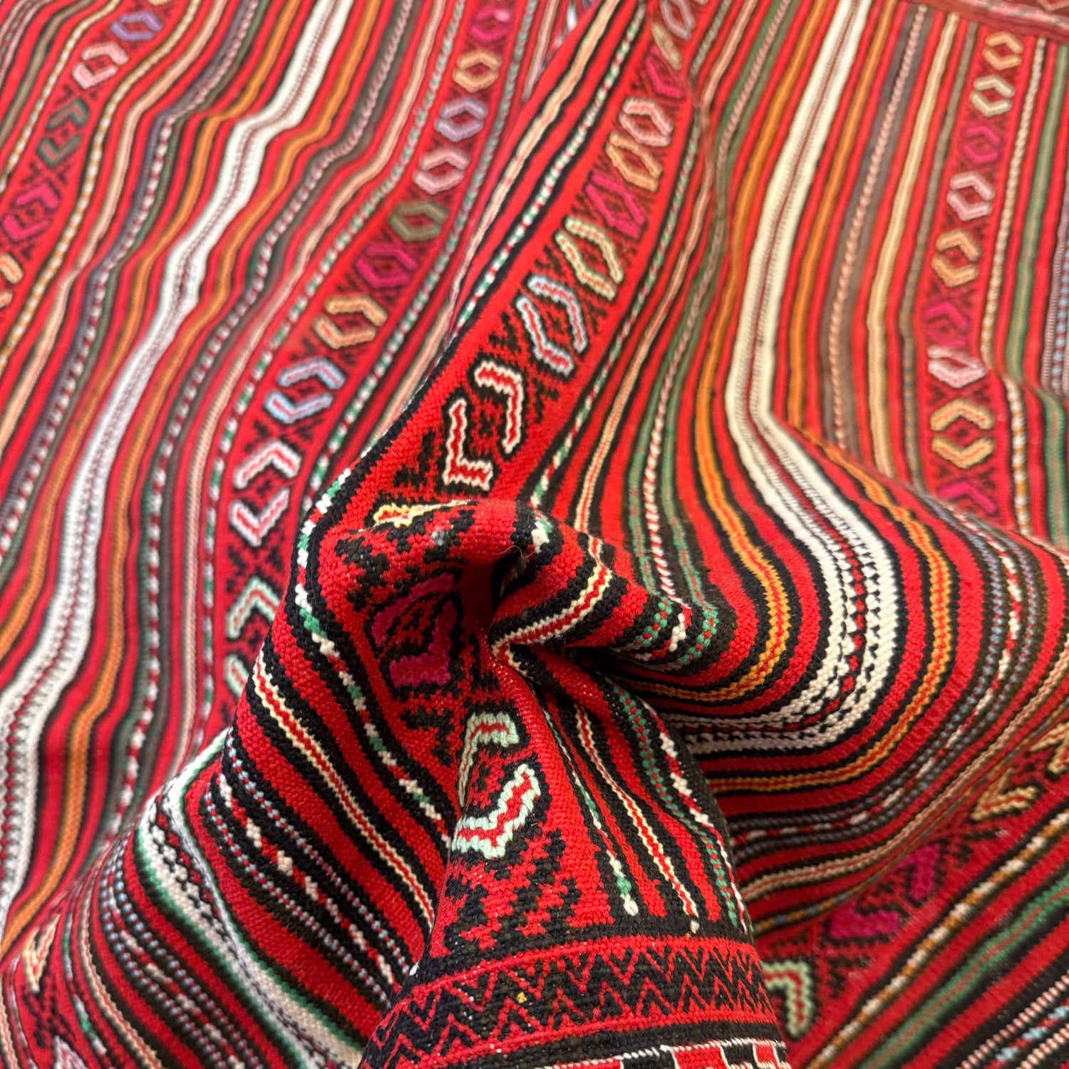 Laghari Kilim Area Rug Handmade Red Geometric 4x7 ft