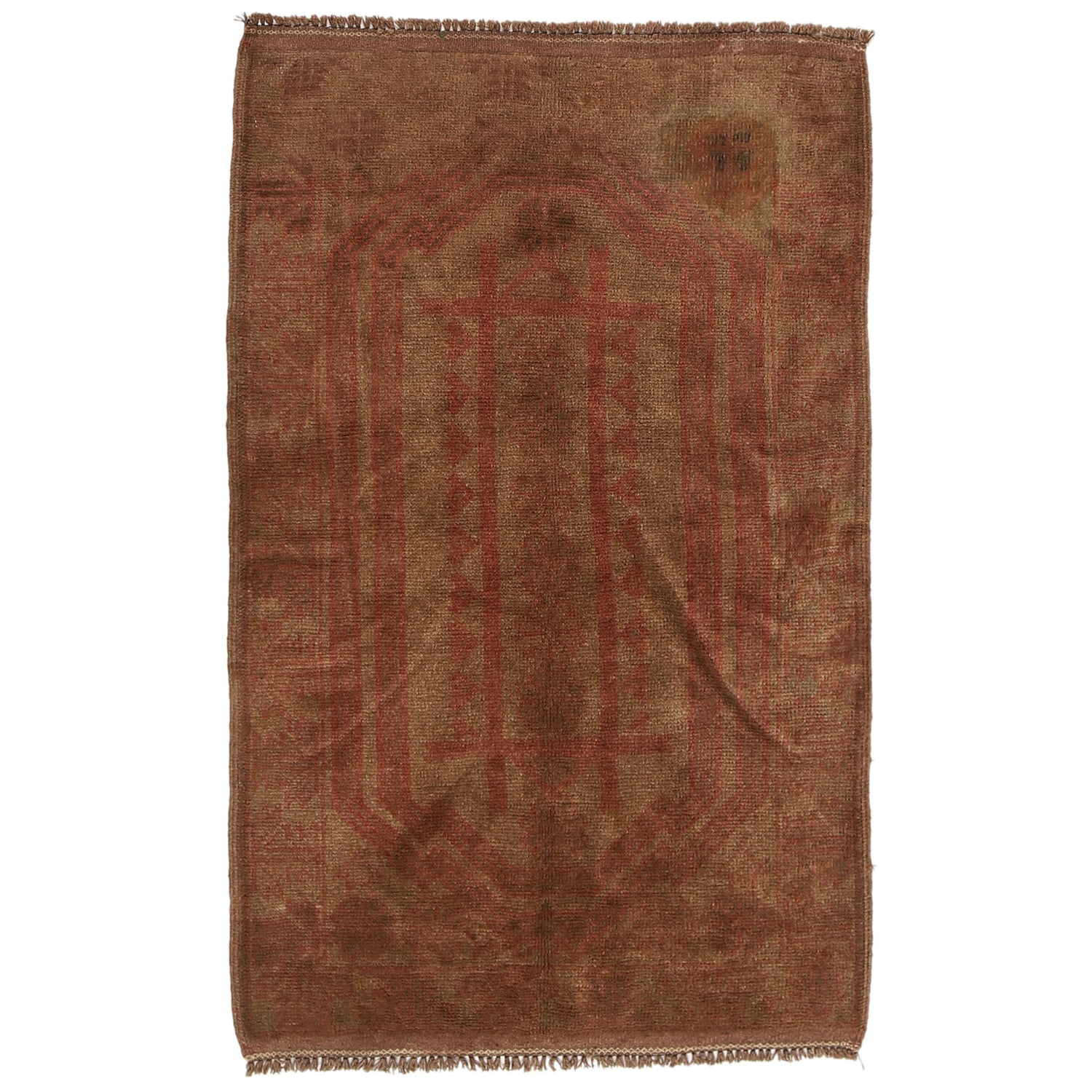 Overdyed Area Rug Handmade Brown Geometric 3x5 ft