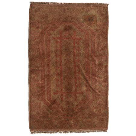 Overdyed Area Rug Handmade Brown Geometric 3x5 ft