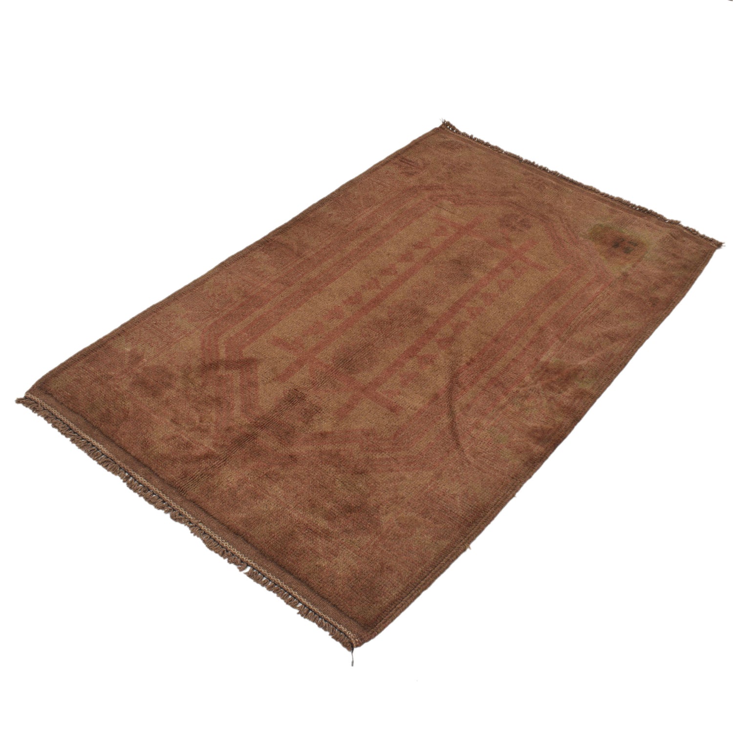 Overdyed Area Rug Handmade Brown Geometric 3x5 ft