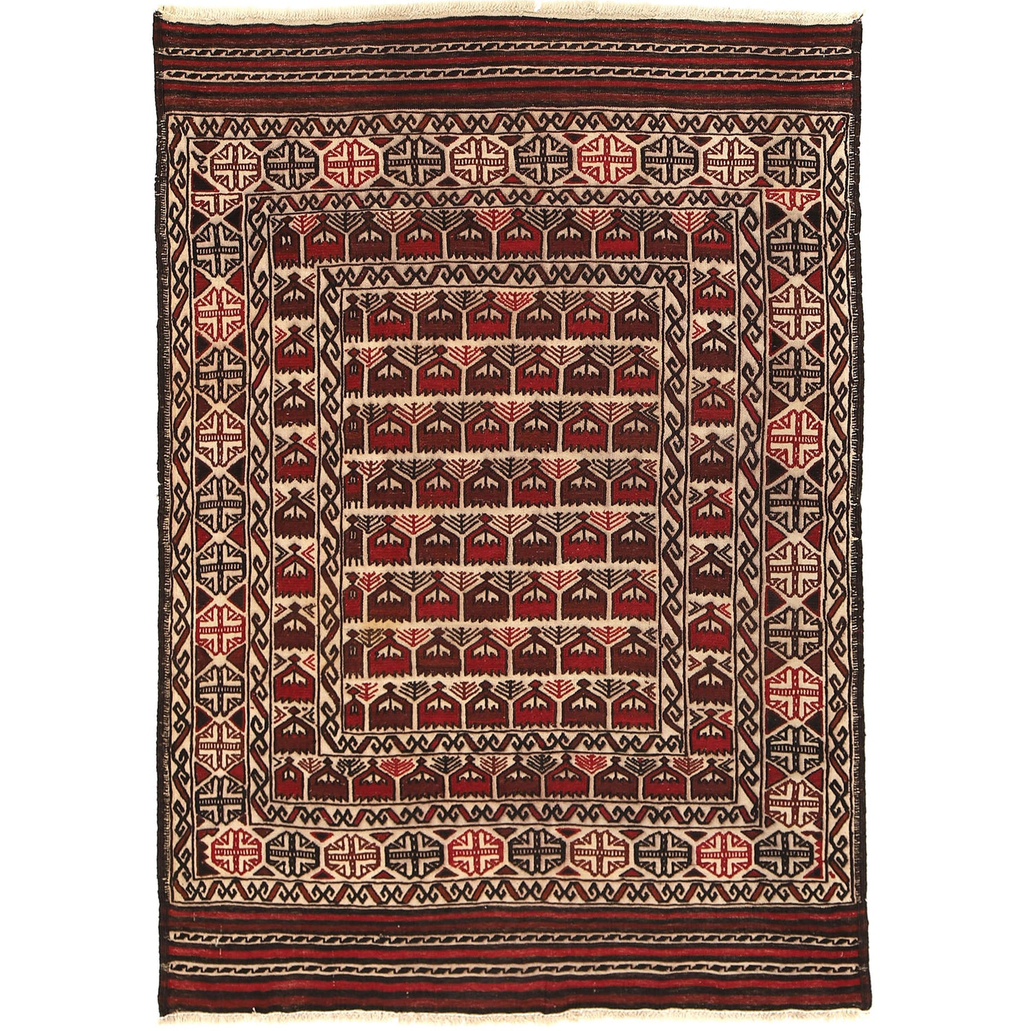 Soumak Kilim Area Rug Handmade White Floral 4x6 ft