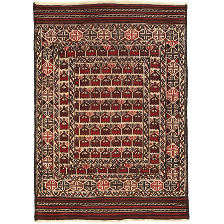 Soumak Kilim Area Rug Handmade White Floral 4x6 ft