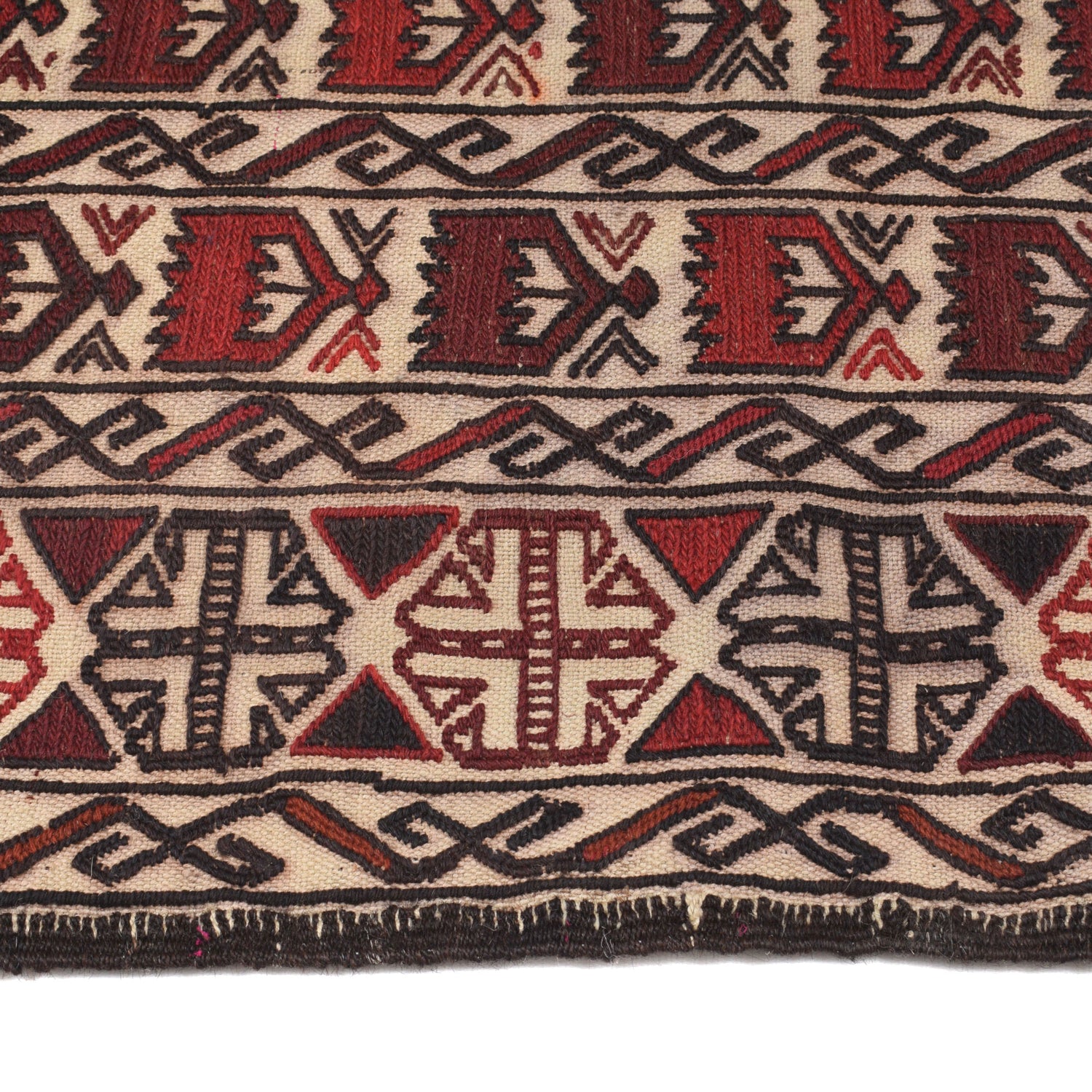 Soumak Kilim Area Rug Handmade White Floral 4x6 ft