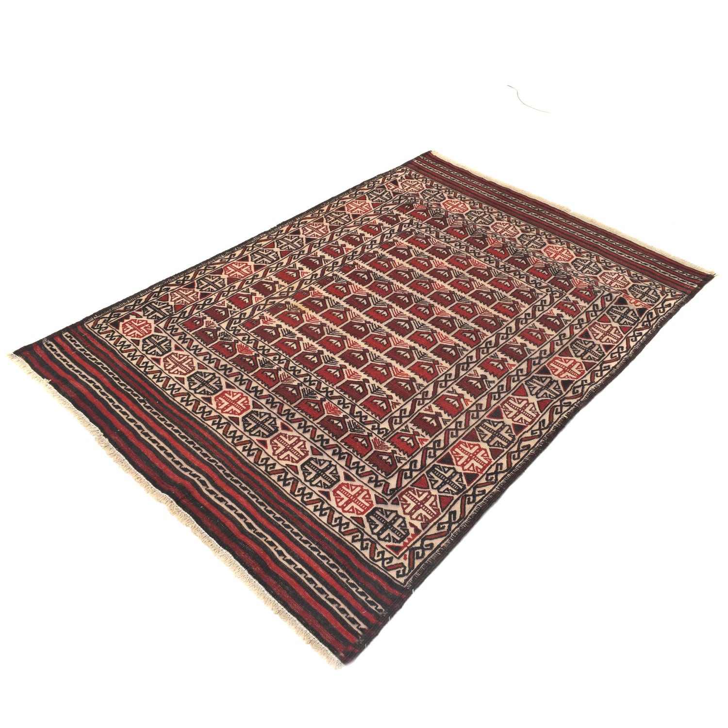 Soumak Kilim Area Rug Handmade White Floral 4x6 ft