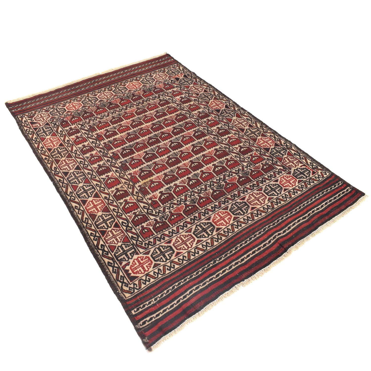 Soumak Kilim Area Rug Handmade White Floral 4x6 ft