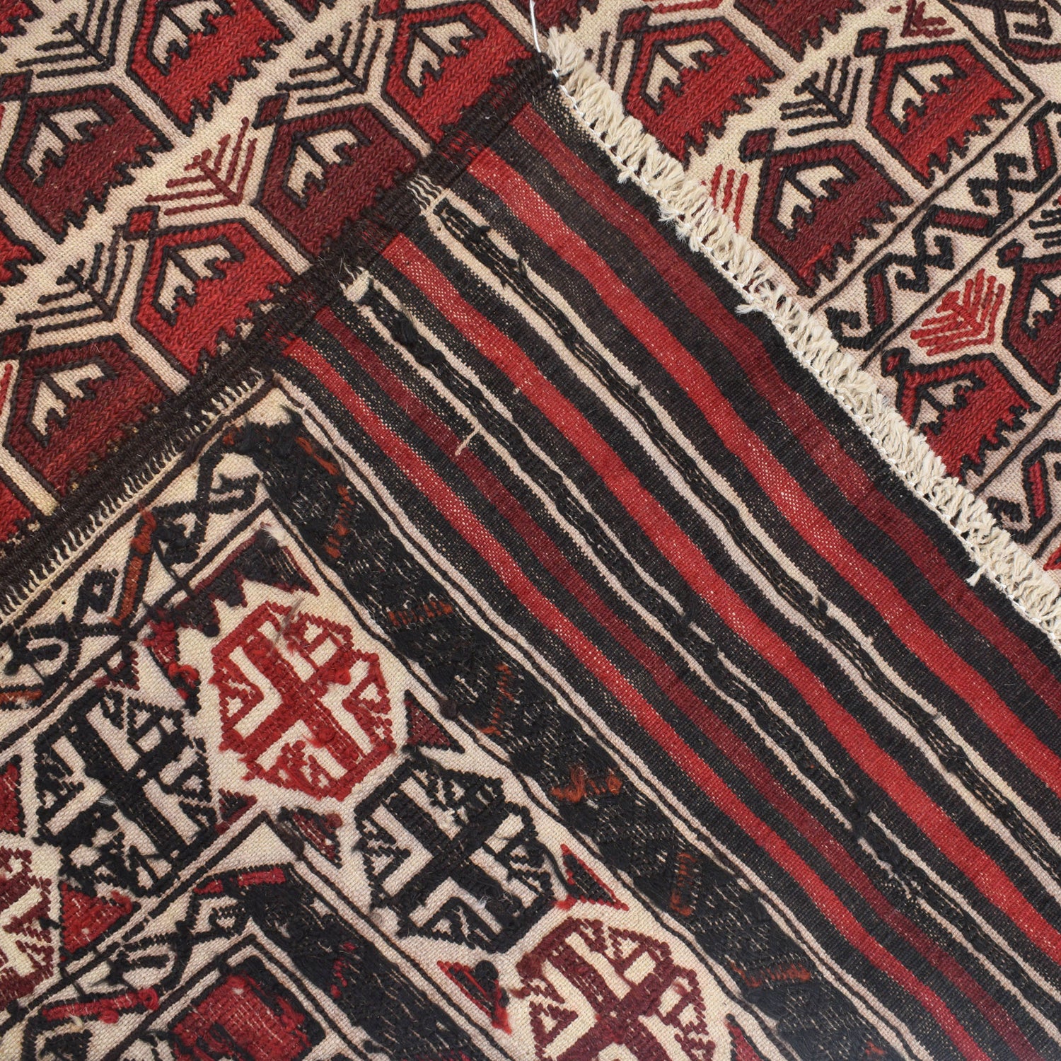 Soumak Kilim Area Rug Handmade White Floral 4x6 ft