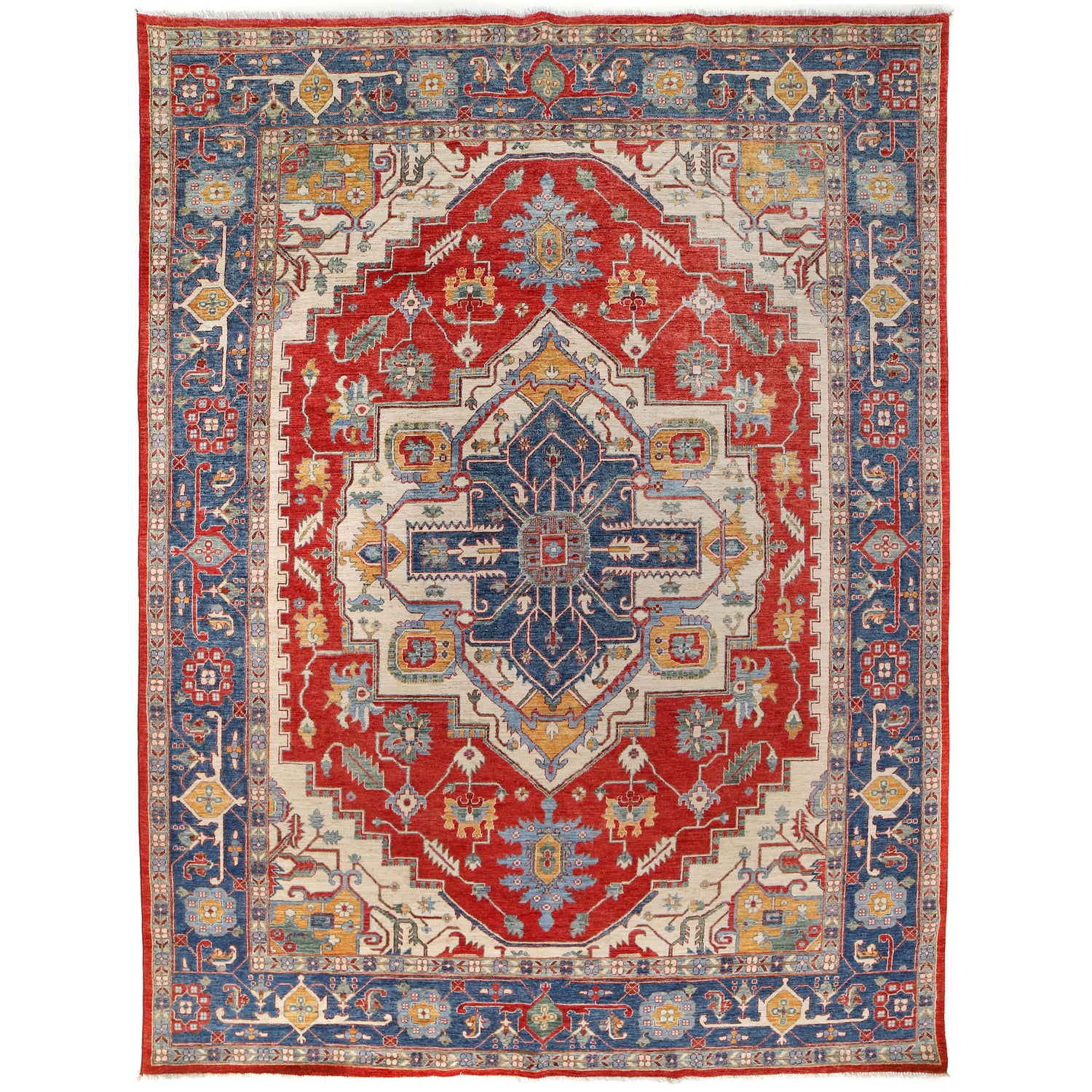 Heriz Area Rug Handmade Multi Medallion 9x12 ft