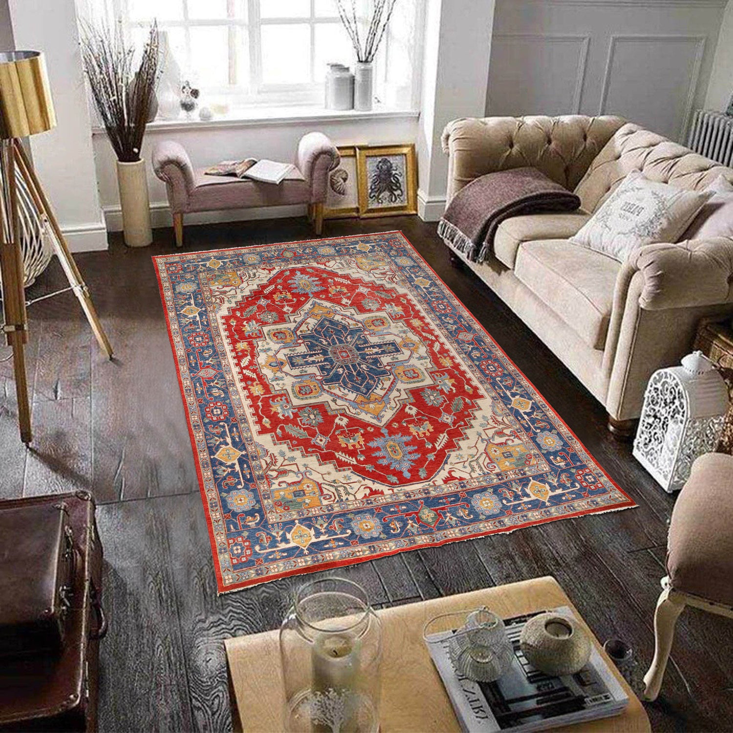 Heriz Area Rug Handmade Multi Medallion 9x12 ft