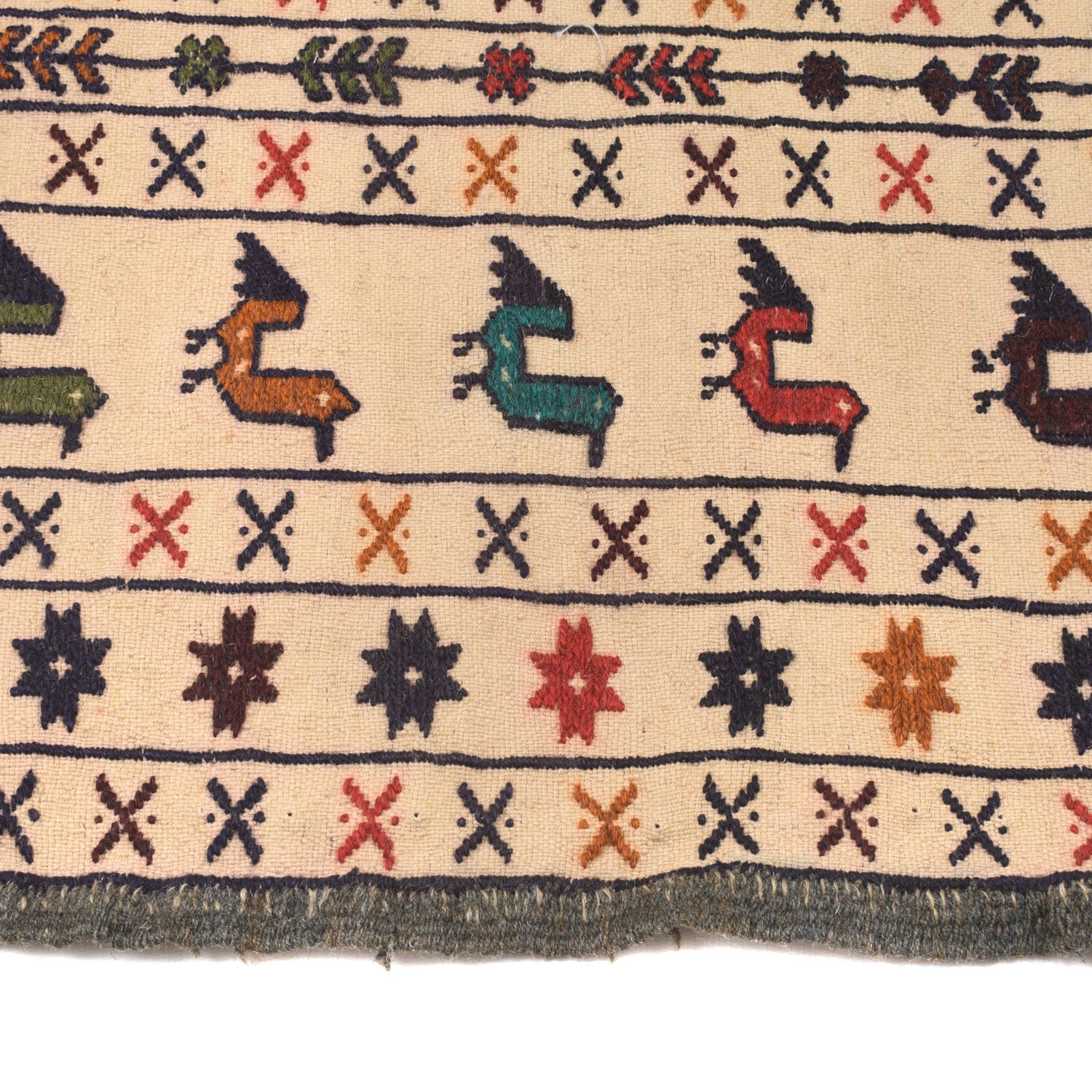 Soumak Kilim Area Rug Handmade White Pictorial 4x6 ft