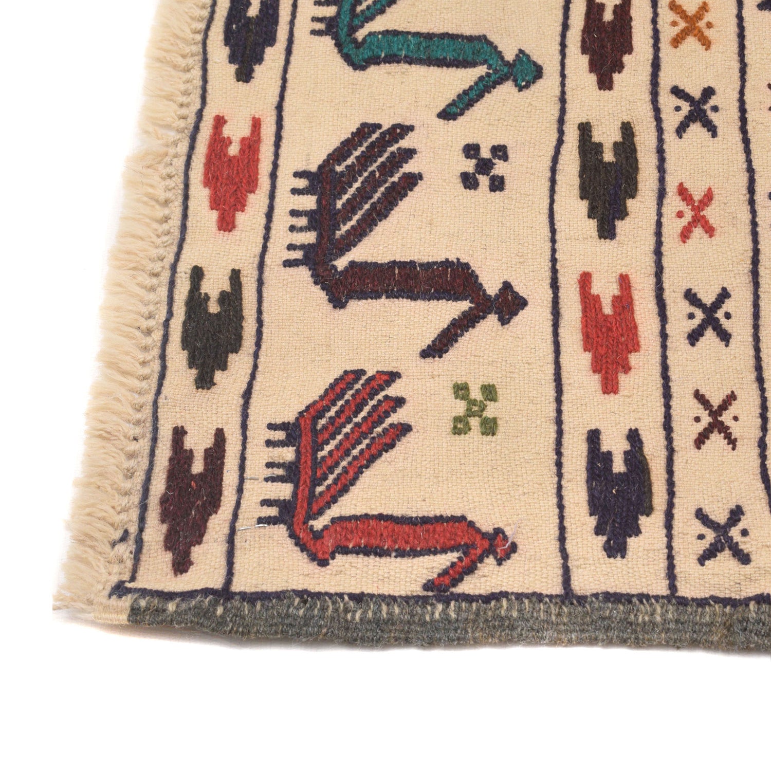 Soumak Kilim Area Rug Handmade White Pictorial 4x6 ft