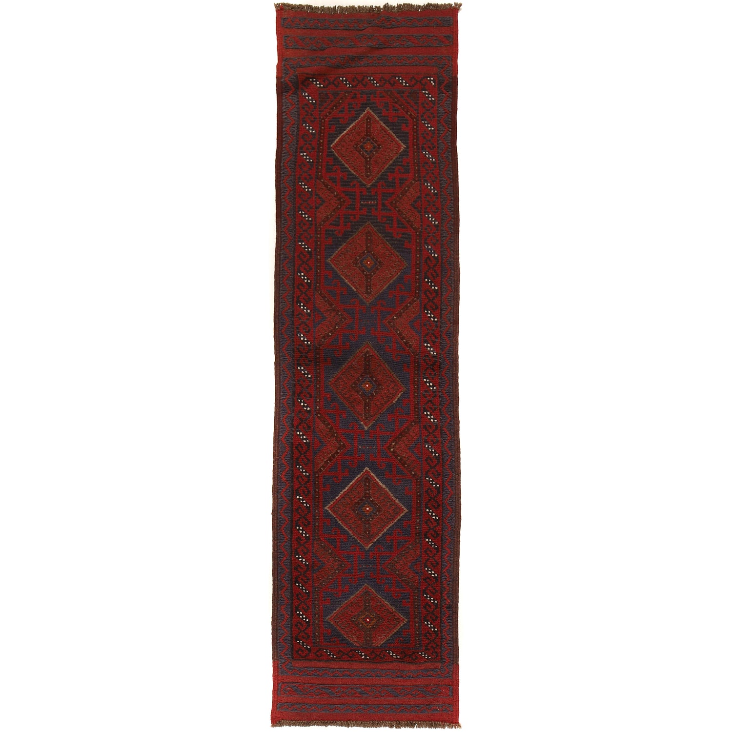 Mashwani Area Rug Runner Handmade Deep Red Geometric 8'