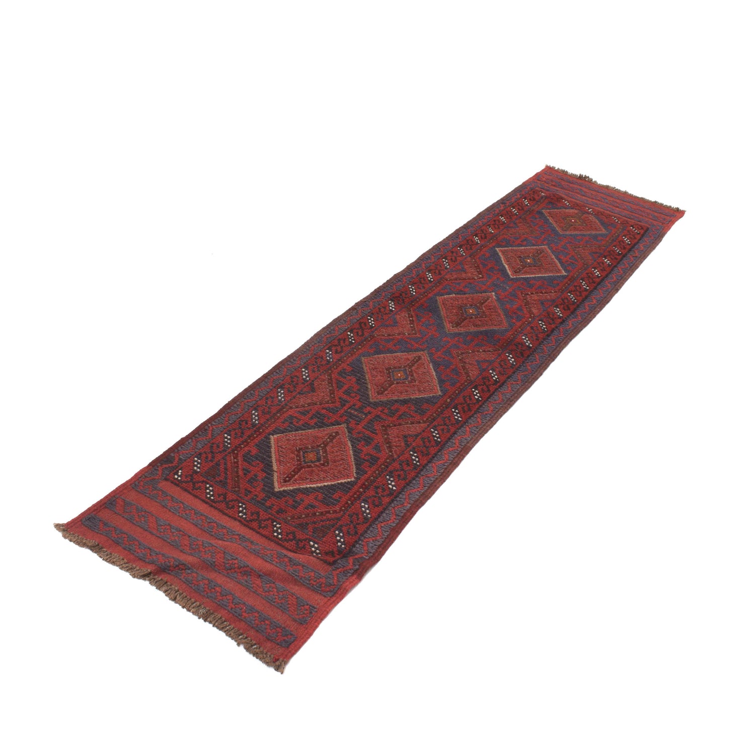 Mashwani Area Rug Runner Handmade Deep Red Geometric 8'