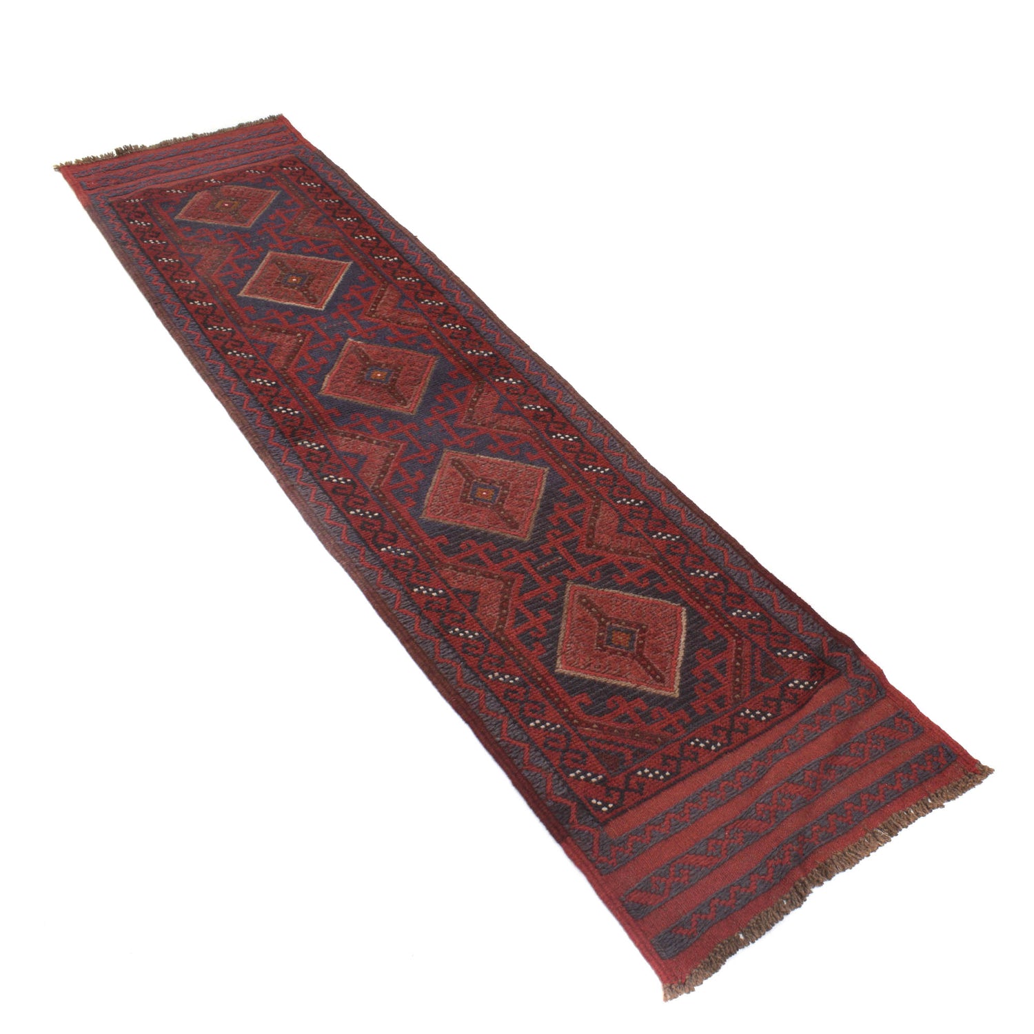 Mashwani Area Rug Runner Handmade Deep Red Geometric 8'