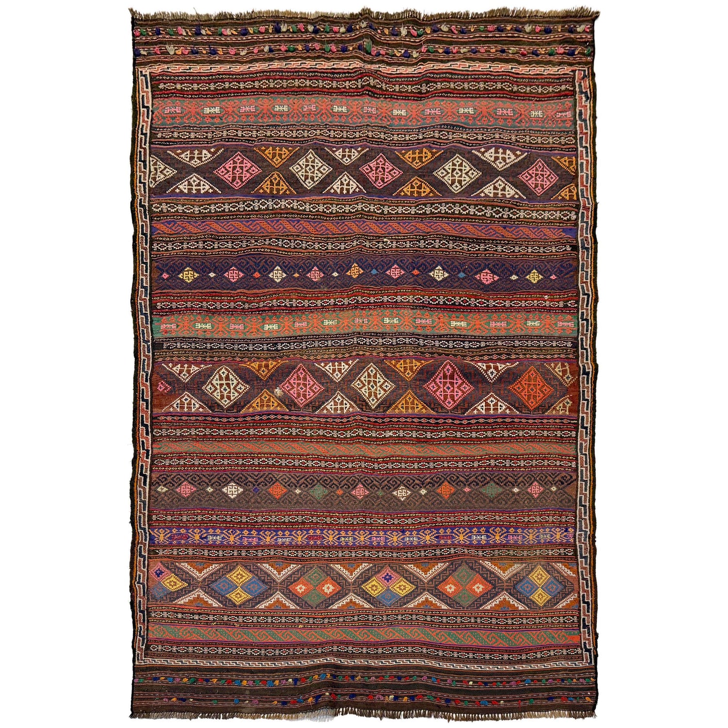 Laghari Kilim Area Rug Handmade Multi Geometric 4x7 ft