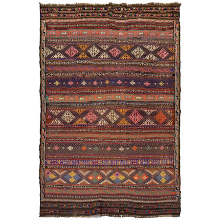 Laghari Kilim Area Rug Handmade Multi Geometric 4x7 ft