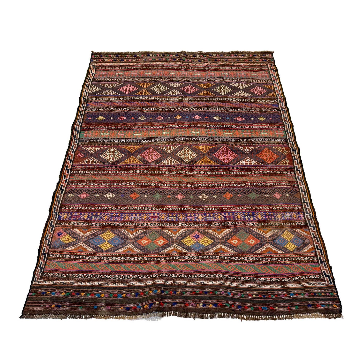 Laghari Kilim Area Rug Handmade Multi Geometric 4x7 ft
