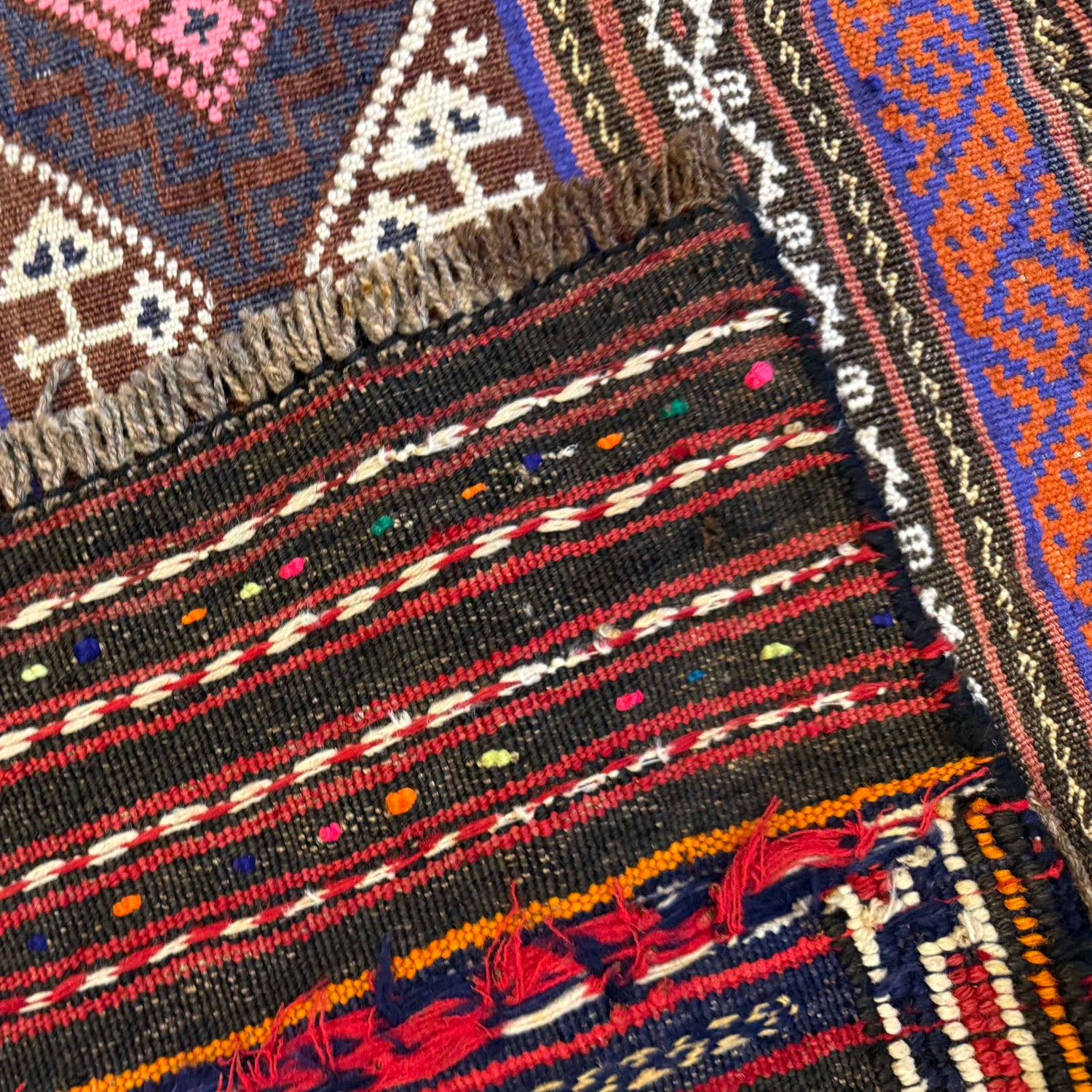 Laghari Kilim Area Rug Handmade Multi Geometric 4x7 ft