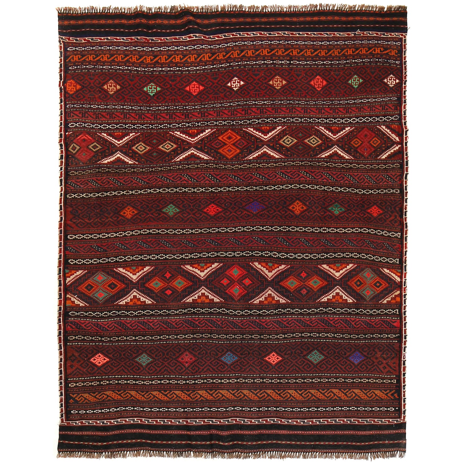 Laghari Kilim Area Rug Handmade Multi Geometric 4x6 ft