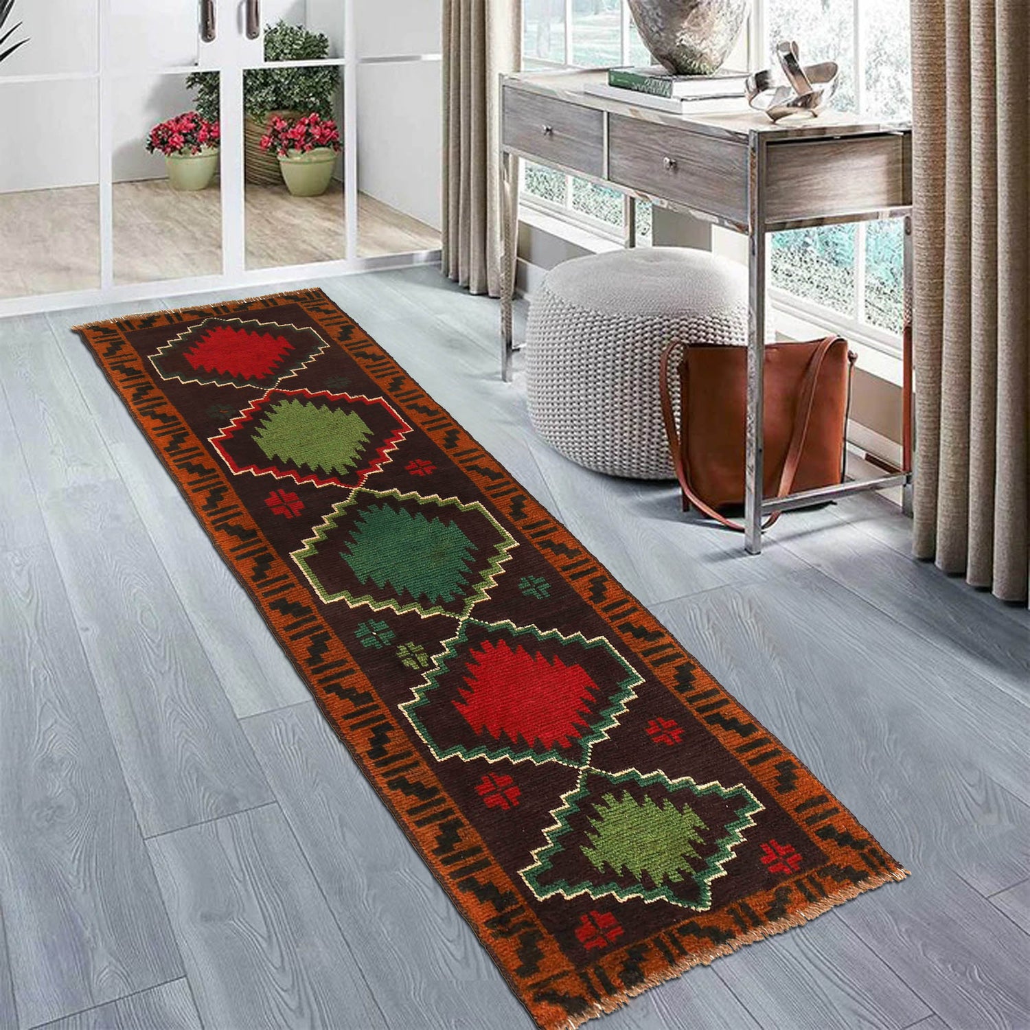 Baluchi Runner Rug Handmade Brown 6' Runner