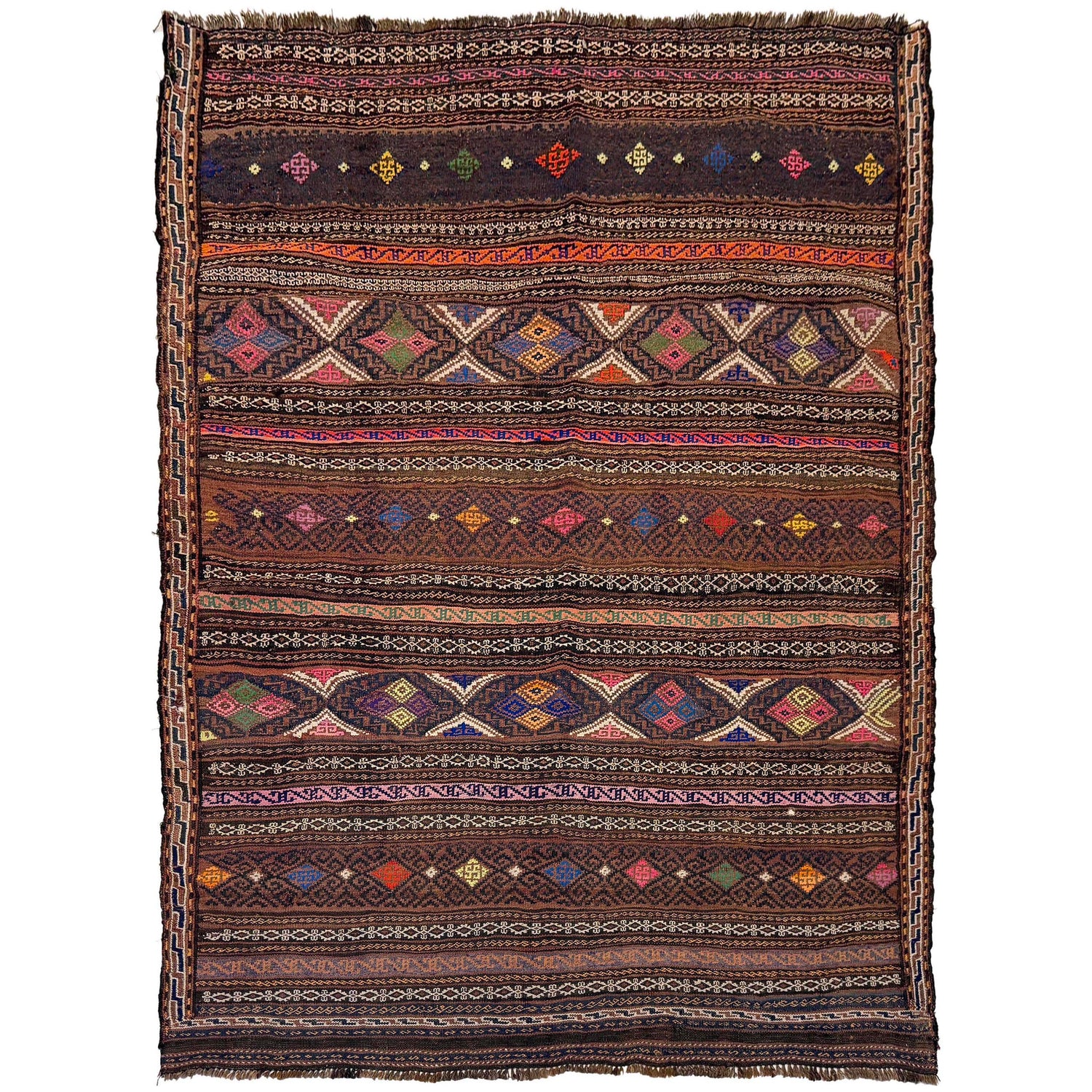 Laghari Kilim Area Rug Handmade Multi Geometric 4x7 ft