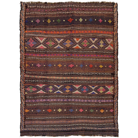 Laghari Kilim Area Rug Handmade Multi Geometric 4x7 ft