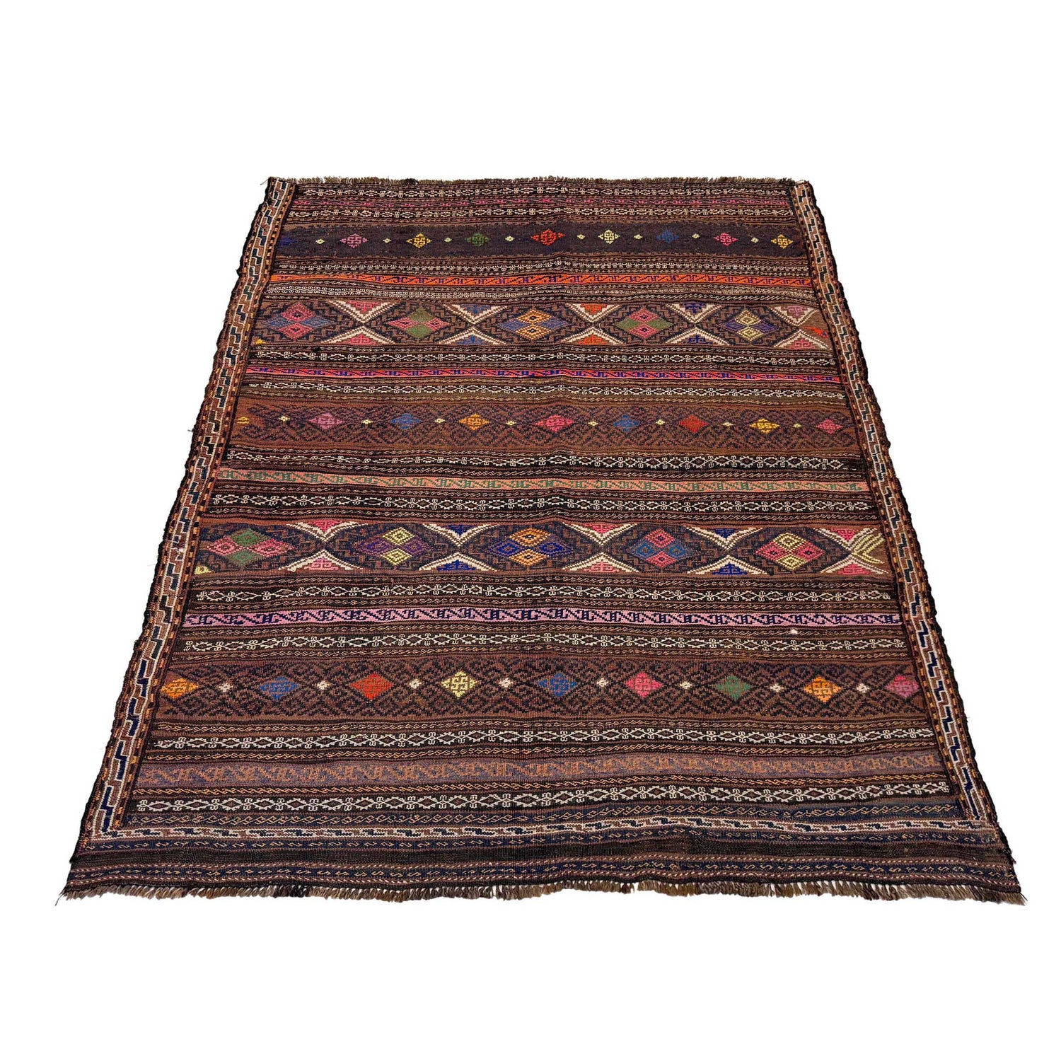 Laghari Kilim Area Rug Handmade Multi Geometric 4x7 ft