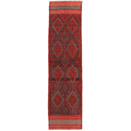 Mashwani Runner Handmade Deep Red Geometric 8' Runner