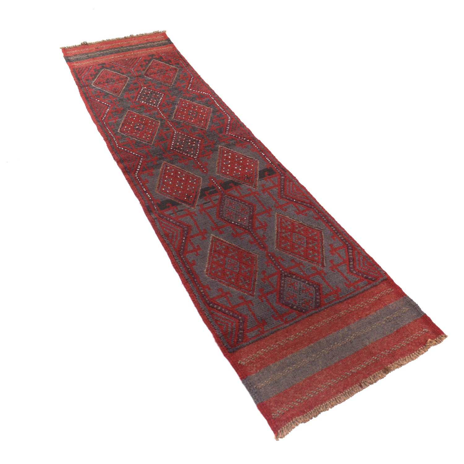 Mashwani Runner Handmade Deep Red Geometric 8' Runner