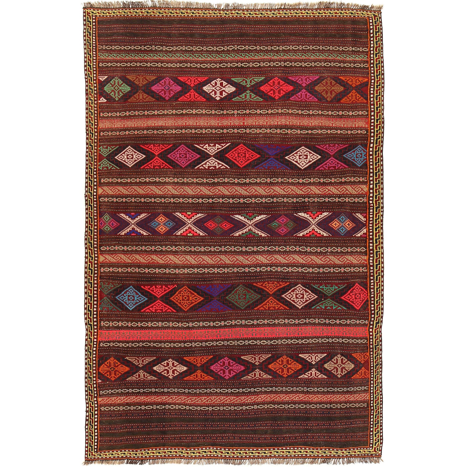 Laghari Kilim Area Rug Handmade Multi Geometric 4x7 ft