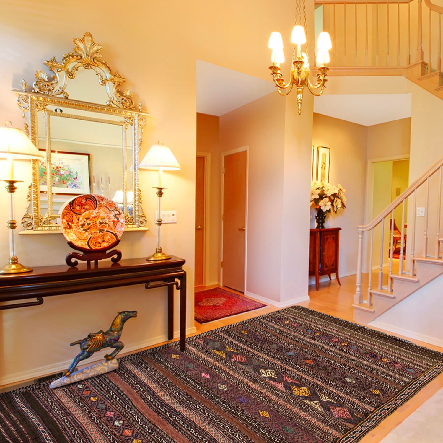 Laghari Kilim Area Rug Handmade Multi Geometric 4x7 ft