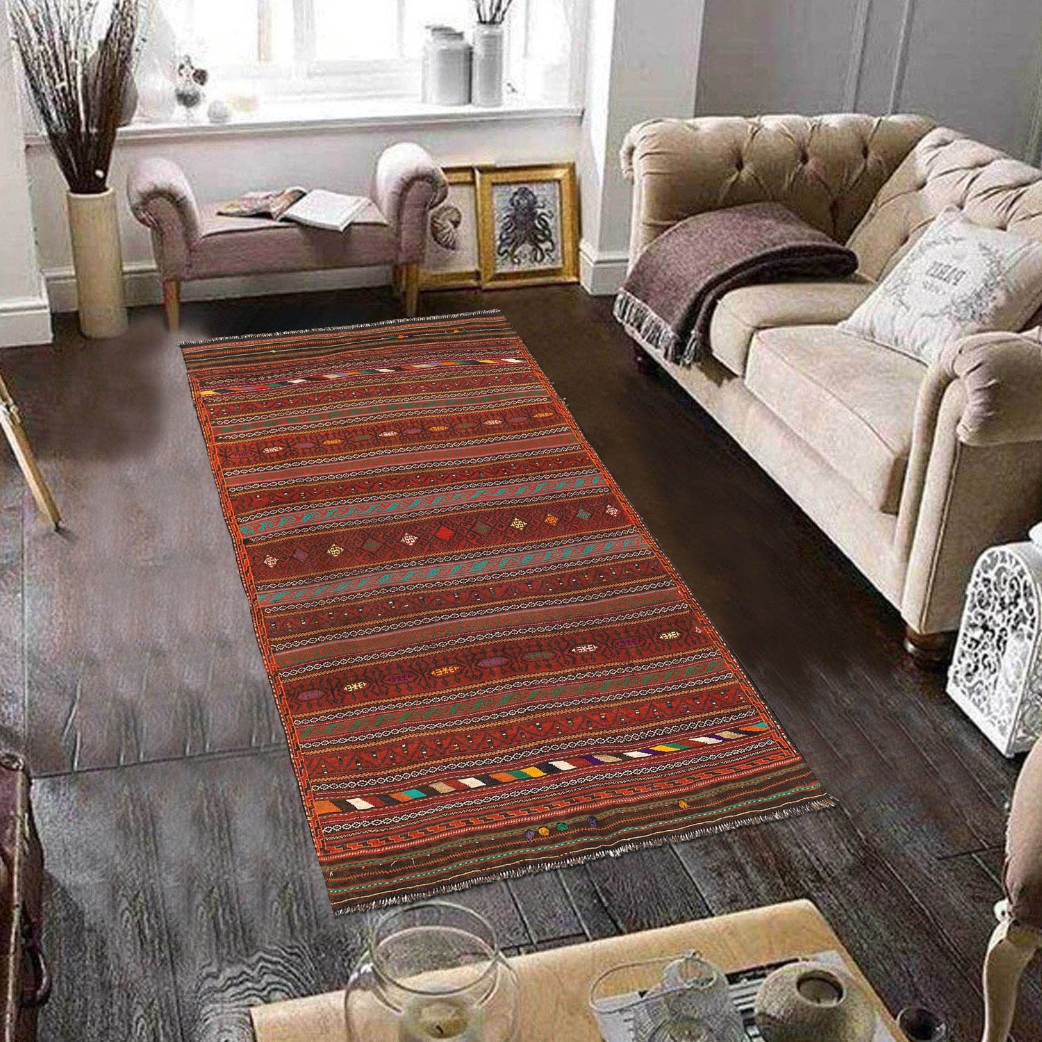 Laghari Kilim Area Rug Handmade Multi Geometric 5x8 ft