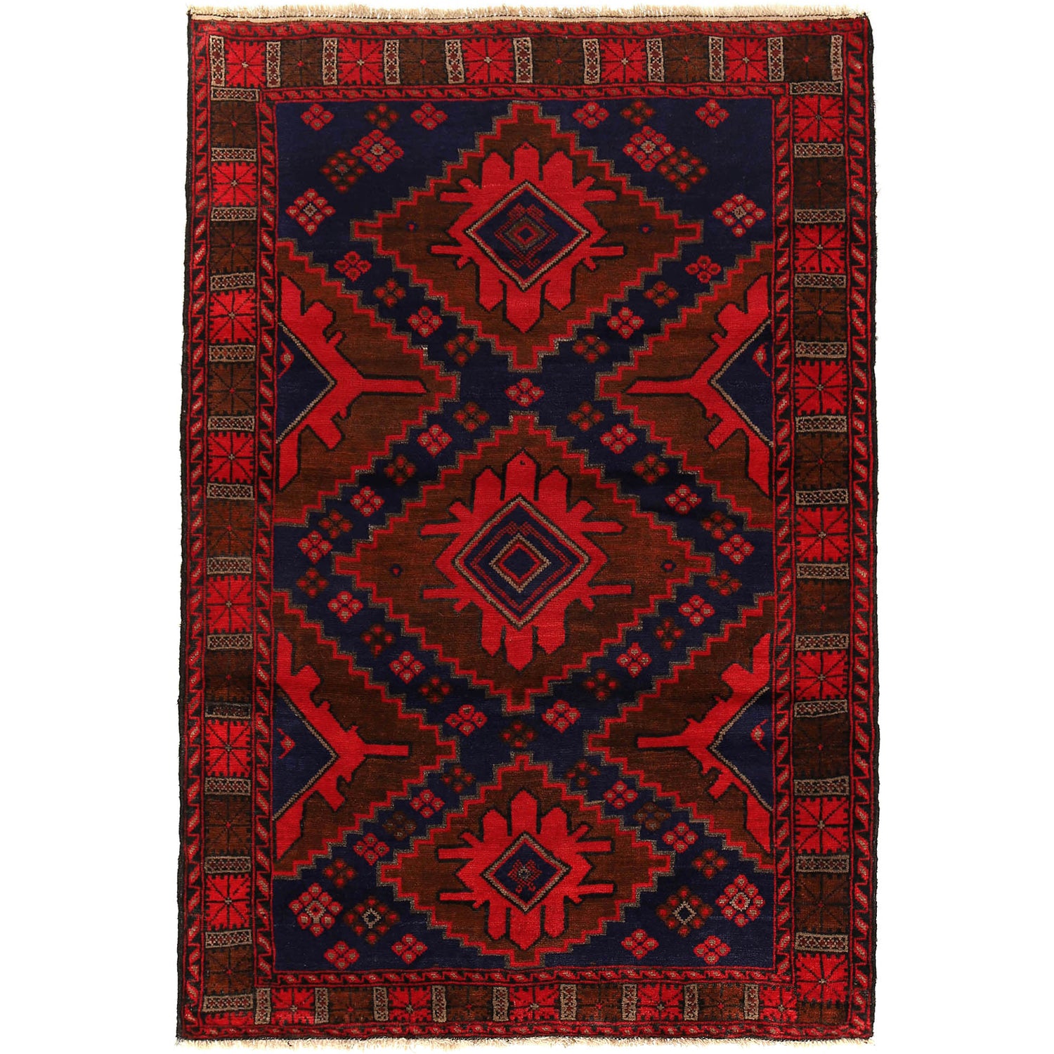 Baluchi Rug Handmade Navy Blue Floral 4x7 ft