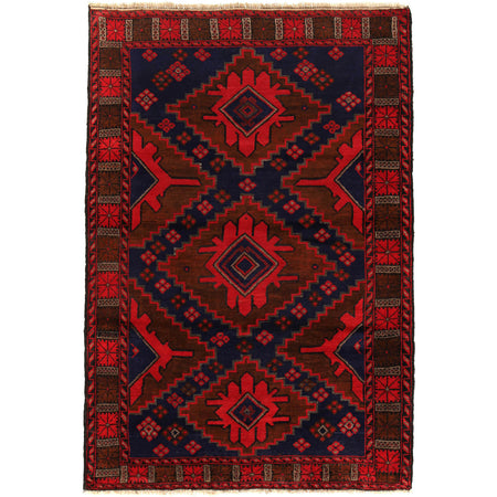Baluchi Rug Handmade Navy Blue Floral 4x7 ft