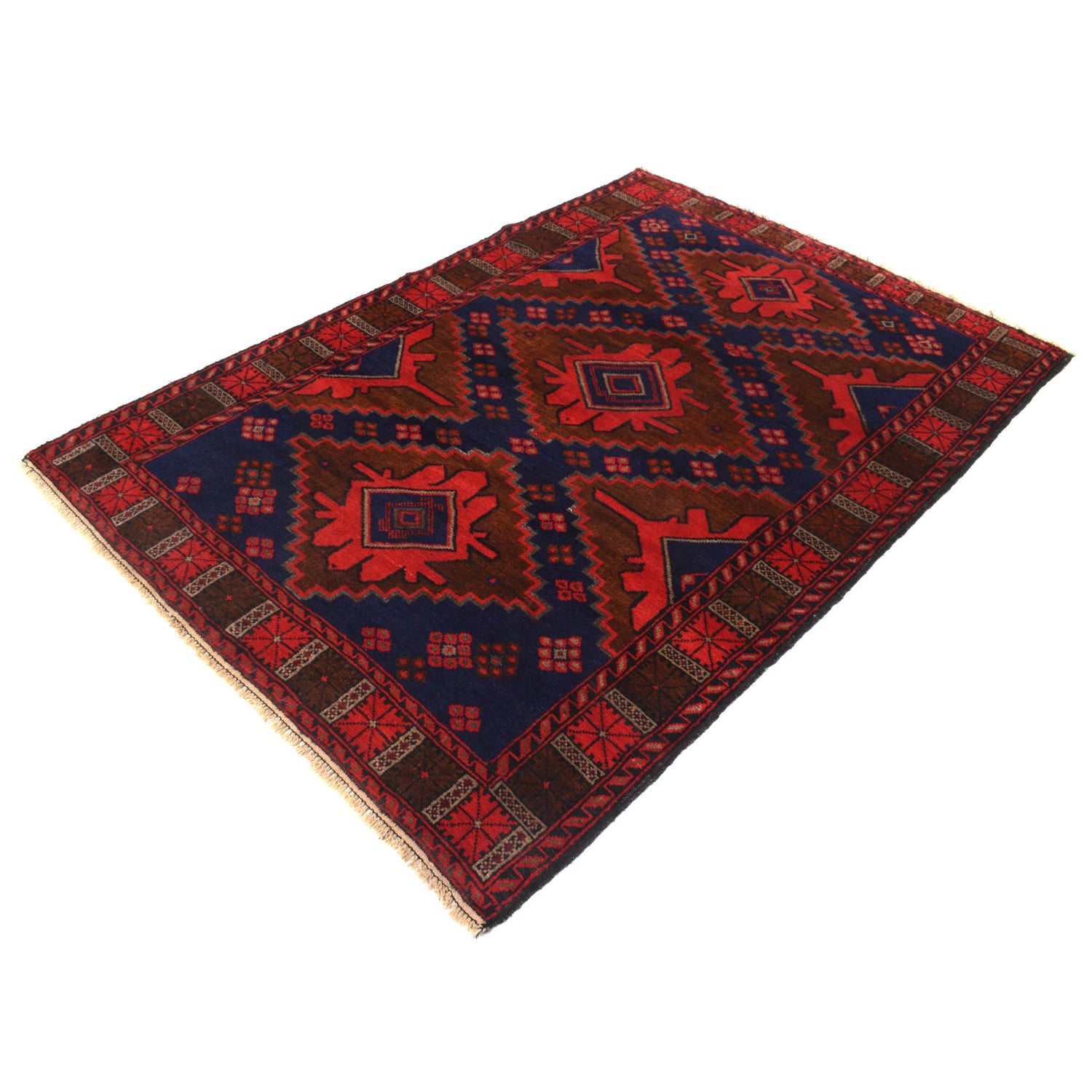 Baluchi Rug Handmade Navy Blue Floral 4x7 ft