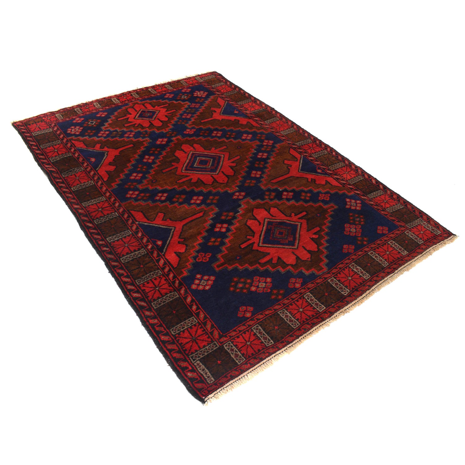 Baluchi Rug Handmade Navy Blue Floral 4x7 ft