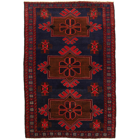 Baluchi Rug Handmade Navy Blue Floral 4x7 ft