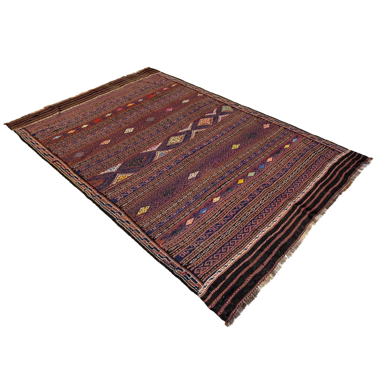 Laghari Kilim Area Rug Handmade Multi Geometric 4x7 ft
