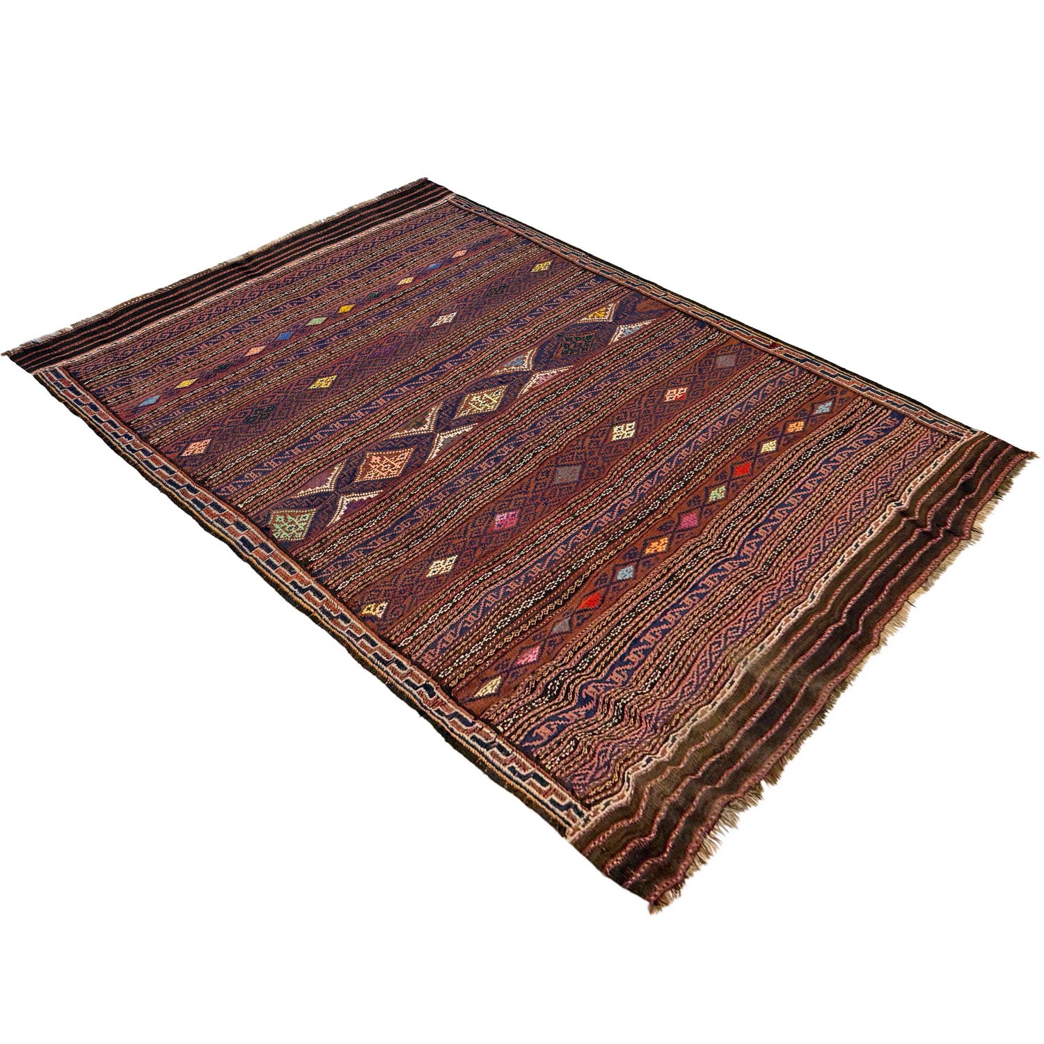 Laghari Kilim Area Rug Handmade Multi Geometric 4x7 ft