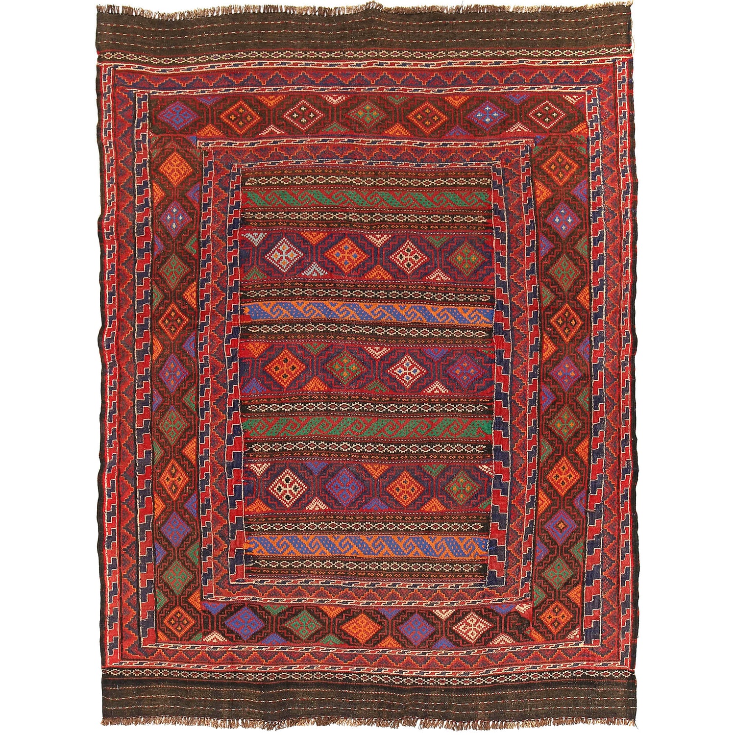 Laghari Kilim Area Rug Handmade Multi Geometric 4x7 ft