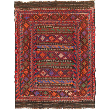 Laghari Kilim Area Rug Handmade Multi Geometric 4x7 ft