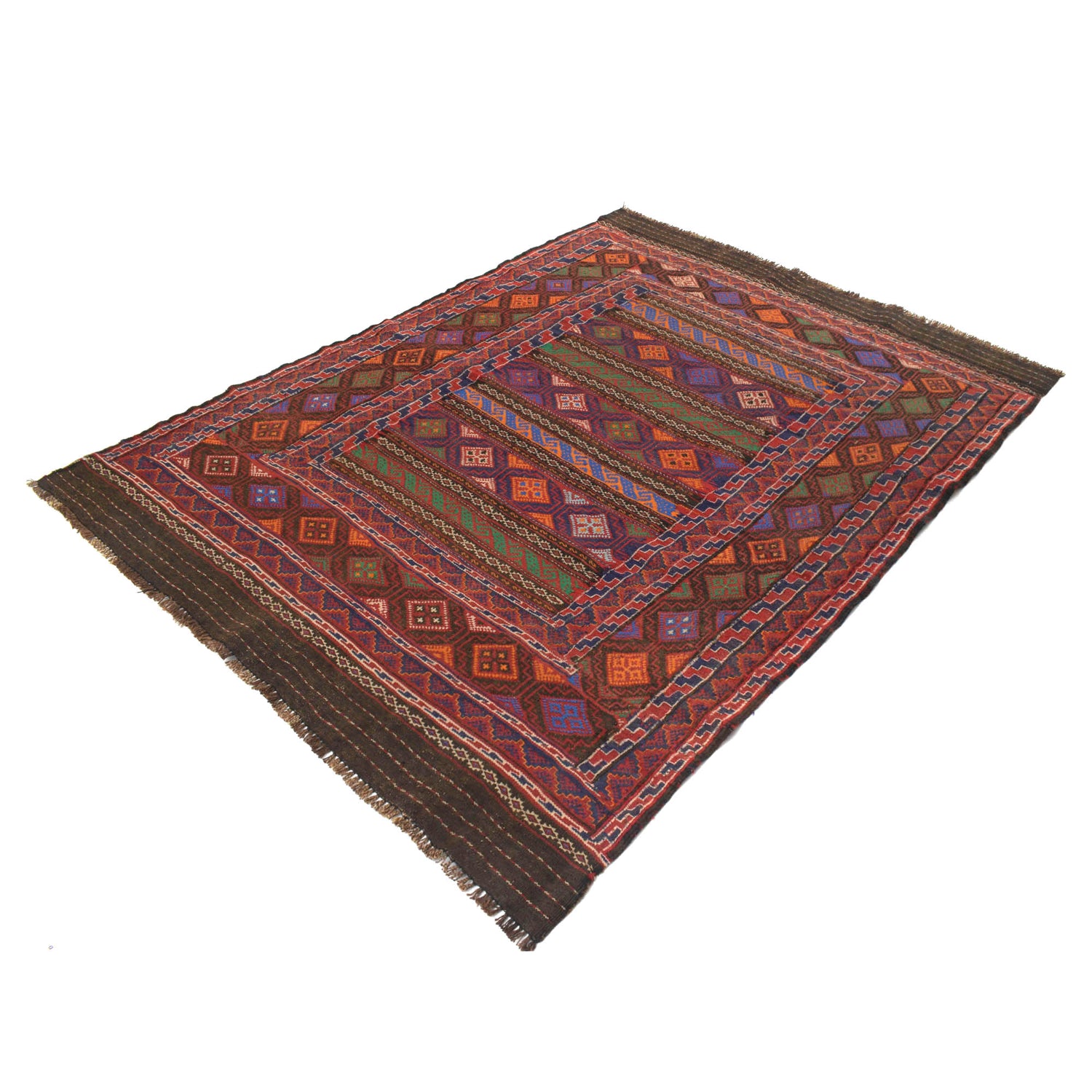 Laghari Kilim Area Rug Handmade Multi Geometric 4x7 ft