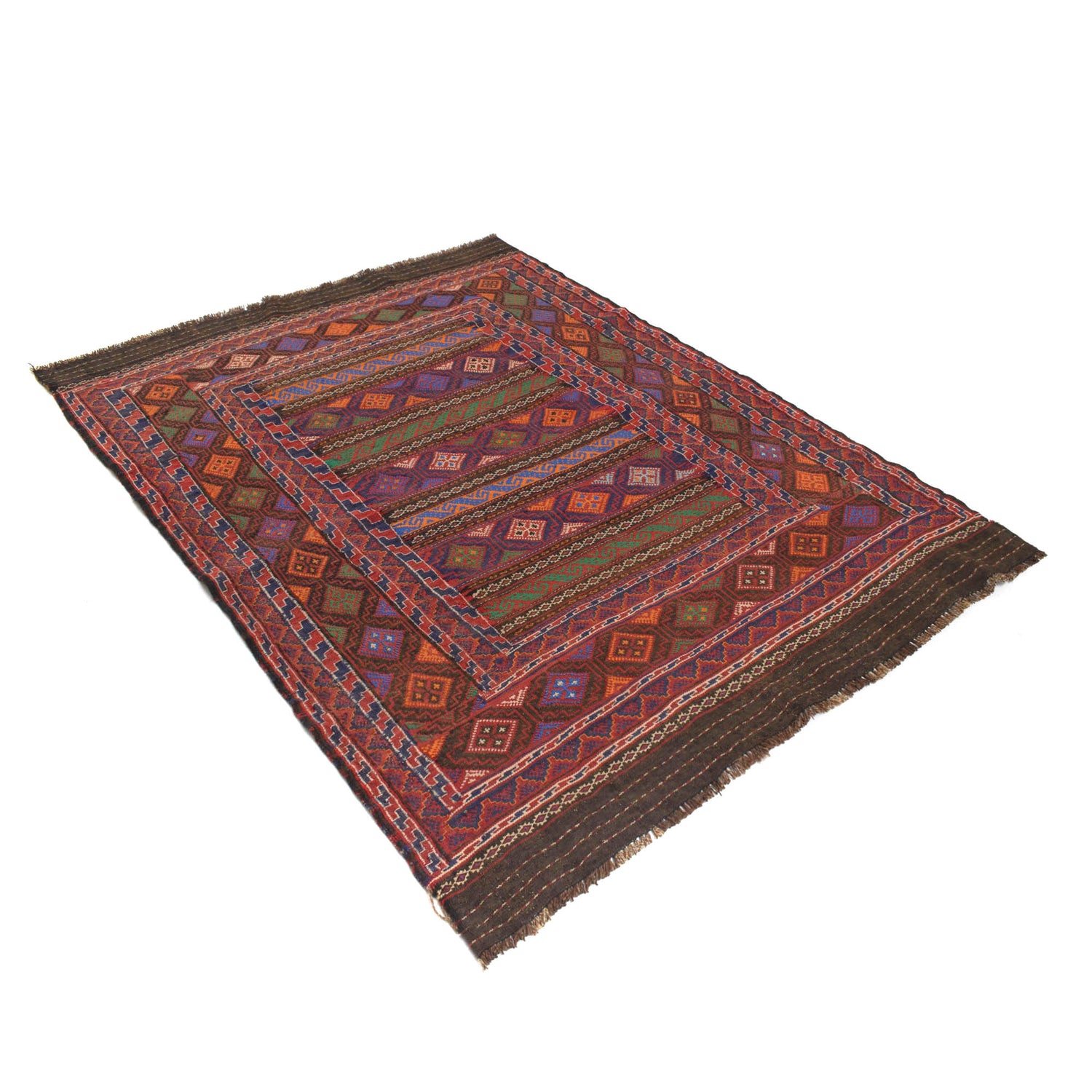 Laghari Kilim Area Rug Handmade Multi Geometric 4x7 ft