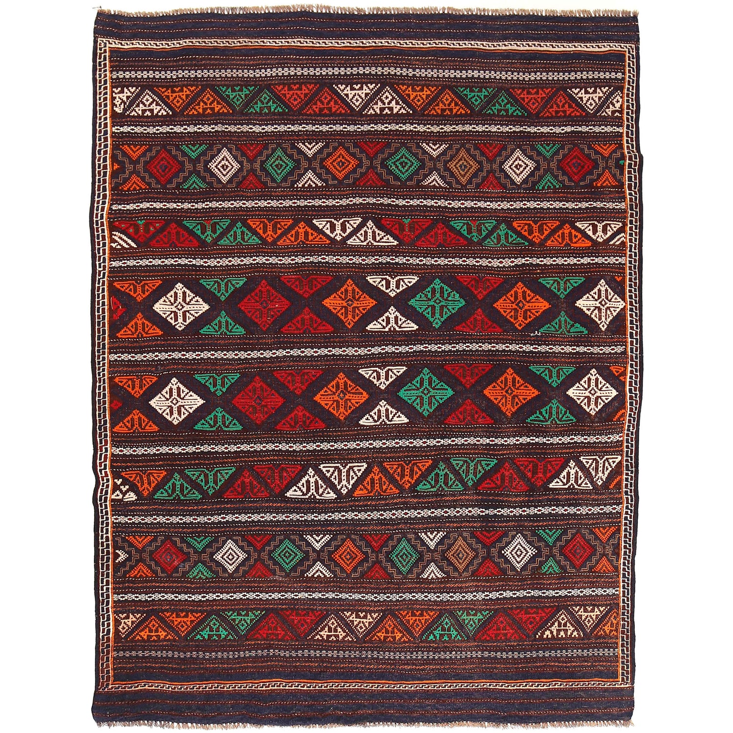 Laghari Kilim Area Rug Handmade Multi Geometric 4x7 ft