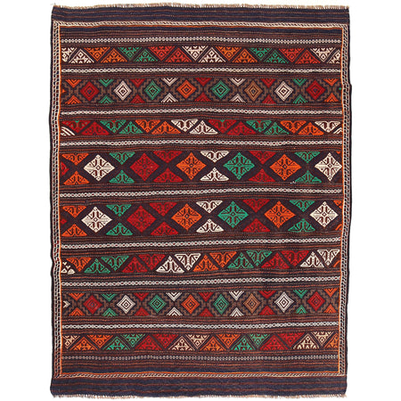 Laghari Kilim Area Rug Handmade Multi Geometric 4x7 ft